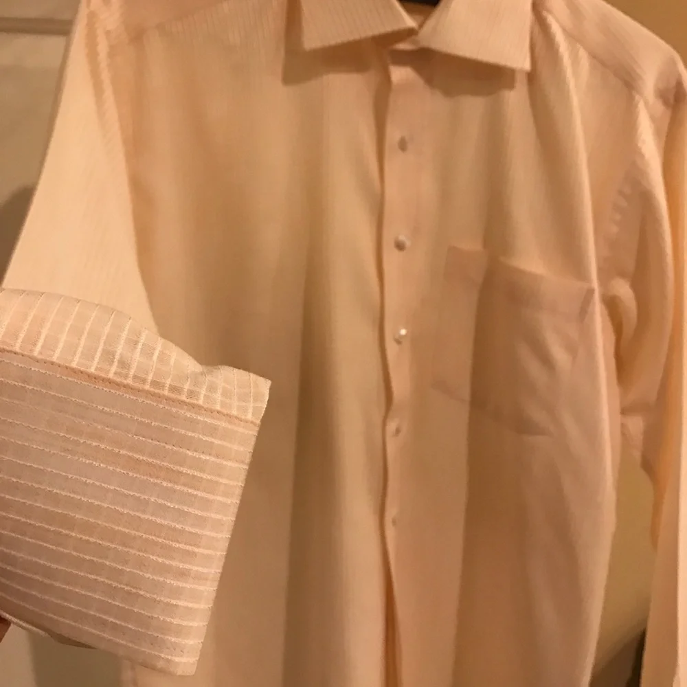 🍏 5 for $30 Men's formal dress shirt peach white - Picture 2 of 8